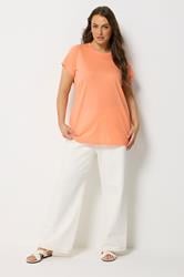 YOURS Plus Size Light Orange Short Sleeve Core T-Shirt | Yours Clothing 1