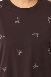 YOURS Plus Size Chocolate Brown Embroidered Bow T-Shirt | Yours Clothing 4