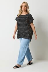 YOURS Plus Size Black Polka Dot Grown-On Sleeve Top | Yours Clothing 1