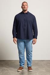 BadRhino Big & Tall Navy Blue Long Sleeve Linen Blend Shirt | BadRhino 1