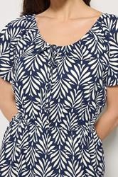 M&Co Navy Blue Leaf Print Tie Neck Cotton Maxi Dress | M&Co 4