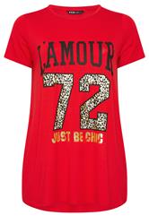 YOURS Plus Size Red 'L'Amour 72' T-shirt | Yours Clothing 5