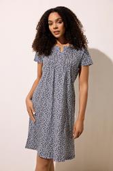 M&Co Navy Blue Ditsy Floral Henley Cotton Midi Dress | M&Co 3