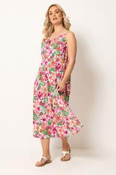YOURS Plus Size Pink Tropical Keyhole Midi Dress | Yours Clothing 3