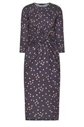 PixieGirl Petite Navy Blue Polka Dot Twist Front Midi Dress