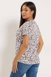 M&Co Petite White & Pink Floral Short Sleeve Cotton Henley Top | M&Co 2