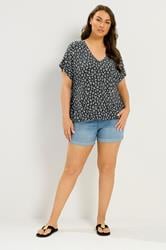YOURS Plus Size Black Floral Elasticated Hem T-Shirt | Yours Clothing 1