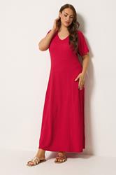 YOURS Plus Size Red Textured V-Neckline Maxi Dress | Yours Clothing 1
