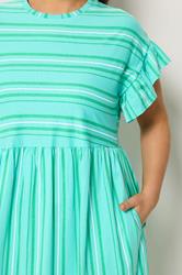 YOURS Plus Size Green Stripe Frill Sleeve Dress | Yours Clothing 4