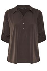 EVANS Curve Chocolate Brown Long Sleeve Blouse