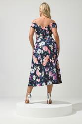 YOURS LONDON Plus Size Navy Blue Bardot Floral Skater Dress | Yours Clothing 2