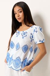 M&Co Petite White & Blue Broderie Cotton Top | M&Co 3
