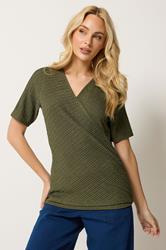 M&Co Khaki Green Textured Wrap Top | M&Co 3