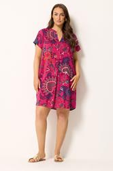 YOURS Plus Size Pink Paisley Pleat Front Dress | Yours Clothing 1