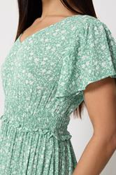 M&Co Petite Green Floral Print Shirred Waist Maxi Dress | M&Co 4