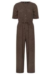 M&Co Petite Brown Spot Print Short Sleeve Jumpsuit | M&Co 1