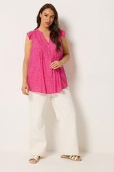 YOURS Plus Size Pink Leaf Pintuck Blouse | Yours Clothing 1