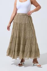 LIMITED COLLECTION Curve Natural Brown Polka Dot Chiffon Skirt | Yours Clothing 1