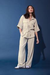 PixieGirl Petite Women's Natural Brown Wide Leg Trousers | PixieGirl 3