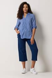 M&Co Blue Dot Print Tab Sleeve Shirt 1