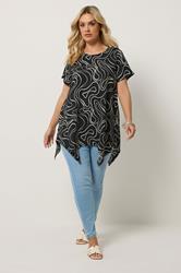 YOURS Plus Size Black Swirl Hanky Hem Top | Yours Clothing 1