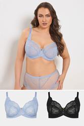 YOURSET 2 PACK Plus Size Blue Non-Padded Underwired Bras | Yours Clothing 1