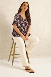 EVANS Plus Size Chocolate Brown Floral Crinkle Top | Evans 1