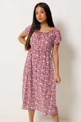 M&Co Petite Red Abstract Tie Neck Midi Dress | M&Co 3