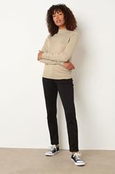 M&Co Natural Brown Button Turtle Neck Jumper | BadRhino 2
