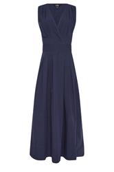 LTS Tall Women's Navy Blue Cotton Pleated Midi Dress | Long Tall Sally 6