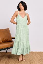 PixieGirl Petite Women's Mint Green Floral Tie Back Midi Dress | PixieGirl 4