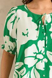 EVANS Plus Size Green Floral Tie Neck Top | Evans 4