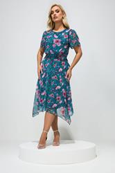 YOURS LONDON Plus Size Teal Blue Floral Ruffle Hem Dress | Yours Clothing 3