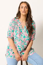 YOURS Plus Size Green Floral Print Frill Neck Top | Yours Clothing 3