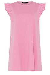 YOURS Curve Pink Broderie Frill Vest Top