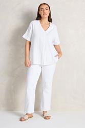 EVANS Plus Size White Premium Linen Front Pleat Top | Evans  2