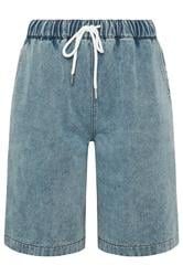 LTS Tall Light Blue Acid Wash Pull On Denim Cotton Jorts