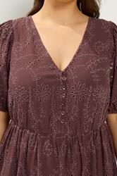 YOURS Plus Size Chocolate Brown Broderie Anglaise Tea Dress | Yours Clothing 4