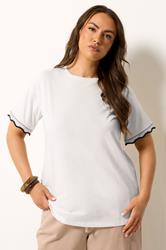 YOURS Plus Size White Metallic Crochet Trim Short Sleeve T-Shirt | Yours Clothing 3