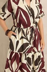 EVANS Plus Size Cream & Red Abstract Leaf Print Cotton Dress | Evans  4