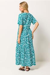 M&Co Teal Green Abstract Print Tiered Cotton Maxi Dress | M&Co 2