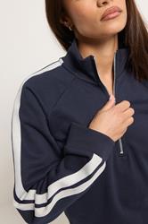 PixieGirl Petite Women's Navy Blue Stripe Quarter Zip Sweatshirt | PixieGirl 4
