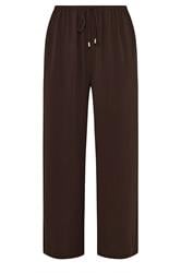 EVANS Curve Chocolate Brown Tie Waist Wide Leg Trousers