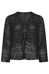 YOURS Curve Black Pointelle Knitted Tie Cardigan