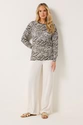 LTS Tall Women's Ivory White Zebra Lightweight Knitted Top| Long Tall Sally 1