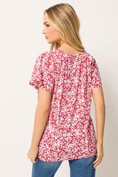 M&Co Red Ditsy Floral Cotton Scoop Neck Top | M&Co 2
