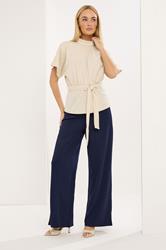 STAR Navy Blue Seam Detail Wide Leg Trousers | StarByJM 3