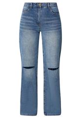 LTS Tall Women's Denim Blue Rip Knee Wide Leg Jeans | Long Tall Sally 5
