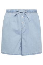 YOURS Plus Size Blue Tie Waist Denim Shorts | Yours Clothing 5