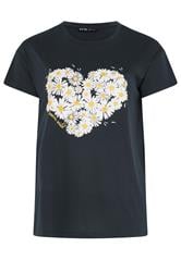 YOURS Curve Navy Daisy Heart Print T-Shirt